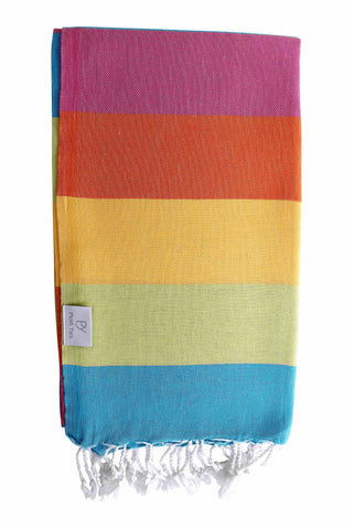 Plush Yarn Rainbow Peshtemal Turkish Made Bath / Beach Towel, 100% Authentic Premium Turkish Cotton 100cm x 180cm  (Summer)