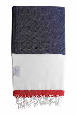 Plush Yarn Imperial Peshtemal Turkish Made Bath / Beach Towel, 100% Authentic Premium Turkish Cotton 100cm x 180cm (Navy/Red)
