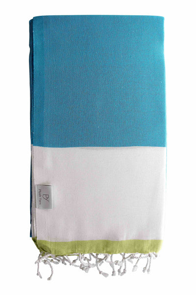 Plush Yarn Imperial Peshtemal Turkish Made Bath / Beach Towel, 100% Authentic Premium Turkish Cotton 100cm x 180cm (Turquoise/Lime)