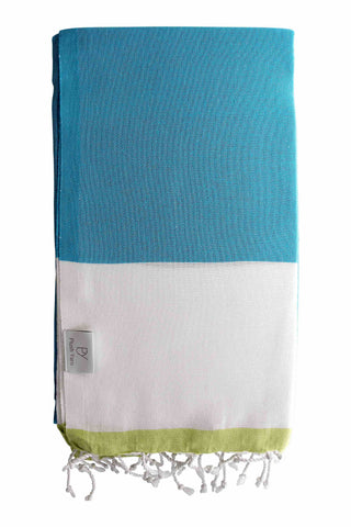 Plush Yarn Imperial Peshtemal Turkish Made Bath / Beach Towel, 100% Authentic Premium Turkish Cotton 100cm x 180cm (Turquoise/Lime)