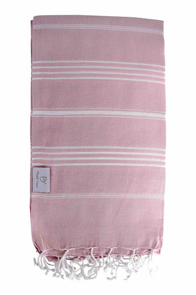 Plush Yarn Classic Peshtemal Turkish Made Bath / Beach Towel, 100% Authentic Premium Turkish Cotton 100cm x 180cm (Salmon Pink)