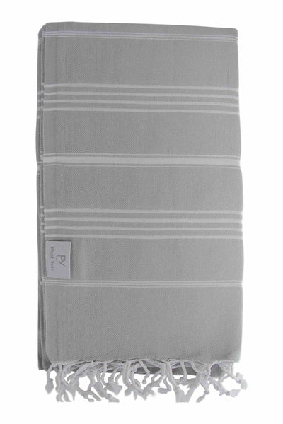 Plush Yarn Classic Peshtemal Turkish Made Bath / Beach Towel, 100% Authentic Premium Turkish Cotton 100cm x 180cm (Grey)