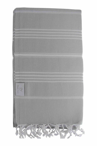 Plush Yarn Classic Peshtemal Turkish Made Bath / Beach Towel, 100% Authentic Premium Turkish Cotton 100cm x 180cm (Grey)