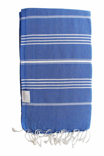 Plush Yarn Classic Peshtemal Turkish Made Bath / Beach Towel, 100% Authentic Premium Turkish Cotton 100cm x 180cm (Royal Blue)
