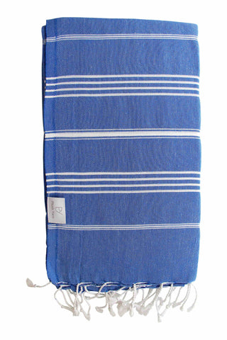 Plush Yarn Classic Peshtemal Turkish Made Bath / Beach Towel, 100% Authentic Premium Turkish Cotton 100cm x 180cm (Royal Blue)