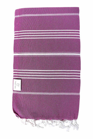 Plush Yarn Classic Peshtemal Turkish Made Bath / Beach Towel, 100% Authentic Premium Turkish Cotton 100cm x 180cm (Purple)