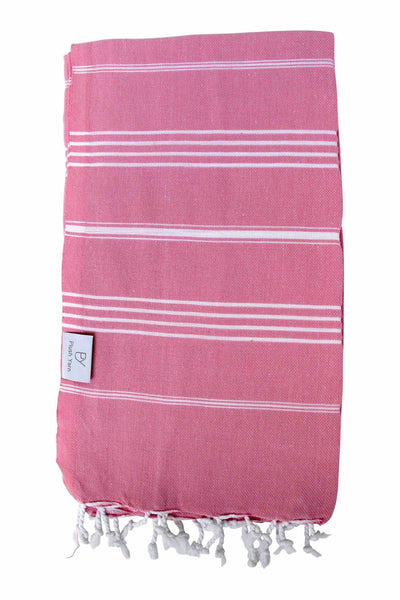 Plush Yarn Classic Peshtemal Turkish Made Bath / Beach Towel, 100% Authentic Premium Turkish Cotton 100cm x 180cm (Pink)