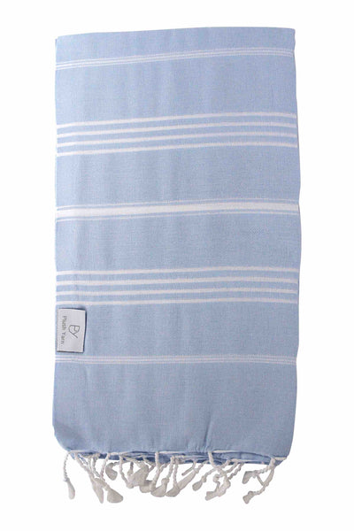 Plush Yarn Classic Peshtemal Turkish Made Bath / Beach Towel, 100% Authentic Premium Turkish Cotton 100cm x 180cm (Light Blue)