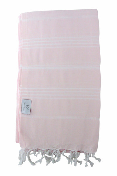 Plush Yarn Classic Peshtemal Turkish Made Bath / Beach Towel, 100% Authentic Premium Turkish Cotton 100cm x 180cm (Light Pink)