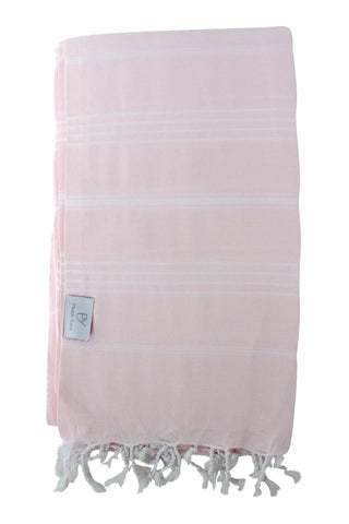 Plush Yarn Classic Peshtemal Turkish Made Bath / Beach Towel, 100% Authentic Premium Turkish Cotton 100cm x 180cm (Light Pink)