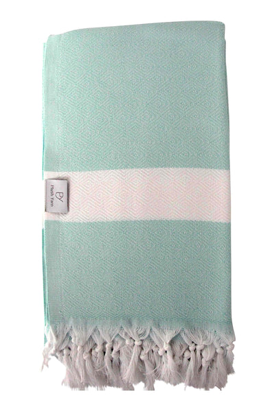 Plush Yarn Diamond Peshtemal Turkish Made Bath / Beach Towel, 100% Authentic Premium Turkish Cotton 100cm x 180cm (Mint)
