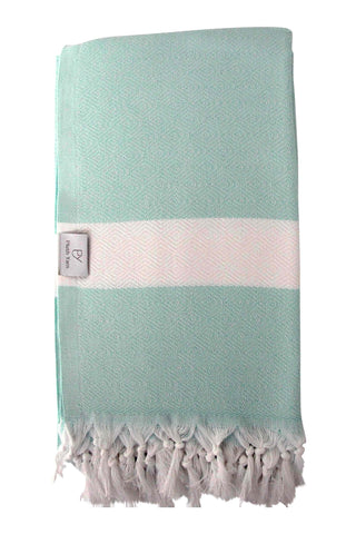 Plush Yarn Diamond Peshtemal Turkish Made Bath / Beach Towel, 100% Authentic Premium Turkish Cotton 100cm x 180cm (Mint)