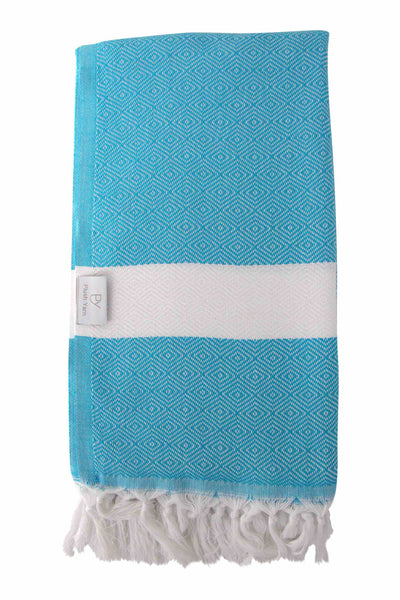 Plush Yarn Diamond Peshtemal Turkish Made Bath / Beach Towel, 100% Authentic Premium Turkish Cotton 100cm x 180cm (Turquoise)