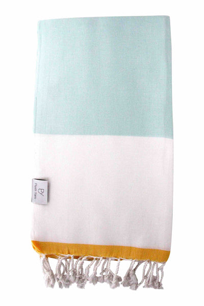 Plush Yarn Imperial Peshtemal Turkish Made Bath / Beach Towel, 100% Authentic Premium Turkish Cotton 100cm x 180cm (Mint/Yellow)