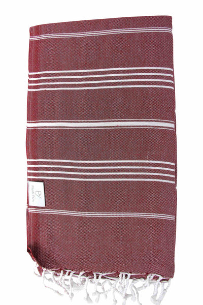 Plush Yarn Classic Peshtemal Turkish Made Bath / Beach Towel, 100% Authentic Premium Turkish Cotton 100cm x 180cm (Claret Red)