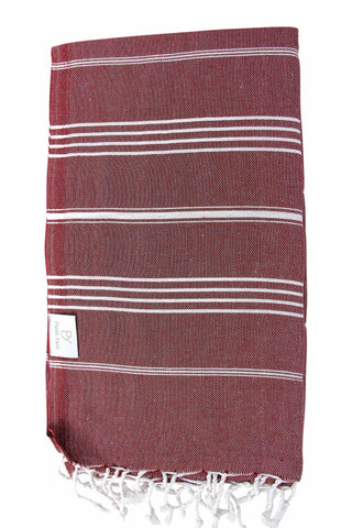 Plush Yarn Classic Peshtemal Turkish Made Bath / Beach Towel, 100% Authentic Premium Turkish Cotton 100cm x 180cm (Claret Red)