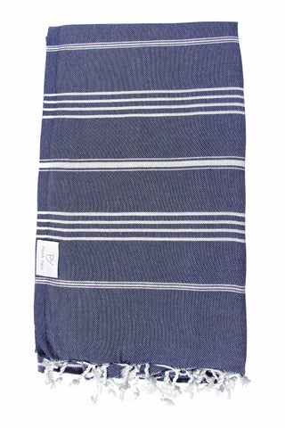 Plush Yarn Classic Peshtemal Turkish Made Bath / Beach Towel, 100% Authentic Premium Turkish Cotton 100cm x 180cm (Navy Blue)
