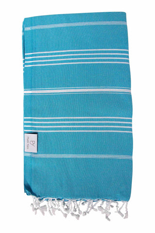 Plush Yarn Classic Peshtemal Turkish Made Bath / Beach Towel, 100% Authentic Premium Turkish Cotton 100cm x 180cm (Turquoise)