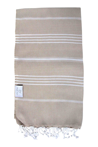 Plush Yarn Classic Peshtemal Turkish Made Bath / Beach Towel, 100% Authentic Premium Turkish Cotton 100cm x 180cm (Beige)