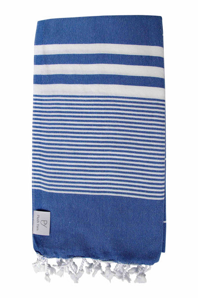 Plush Yarn Royale Peshtemal Turkish Made Bath / Beach Towel, 100% Authentic Premium Turkish Cotton 100cm x 180cm (Royal Blue)