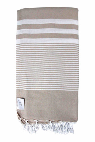 Plush Yarn Royale Peshtemal Turkish Made Bath / Beach Towel, 100% Authentic Premium Turkish Cotton 100cm x 180cm (Beige)