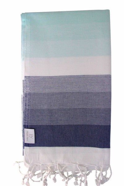 Plush Yarn Majestic Peshtemal Turkish Made Bath / Beach Towel, 100% Authentic Premium Turkish Cotton 100cm x 180cm (Navy/Mint)
