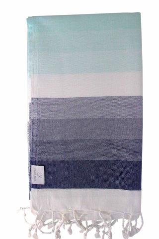 Plush Yarn Majestic Peshtemal Turkish Made Bath / Beach Towel, 100% Authentic Premium Turkish Cotton 100cm x 180cm (Navy/Mint)