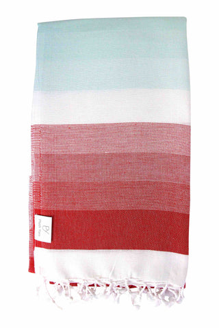 Plush Yarn Majestic Peshtemal Turkish Made Bath / Beach Towel, 100% Authentic Premium Turkish Cotton 100cm x 180cm (Red/Mint)