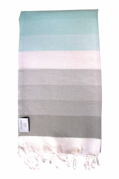Plush Yarn Majestic Peshtemal Turkish Made Bath / Beach Towel, 100% Authentic Premium Turkish Cotton 100cm x 180cm (Grey/Mint)