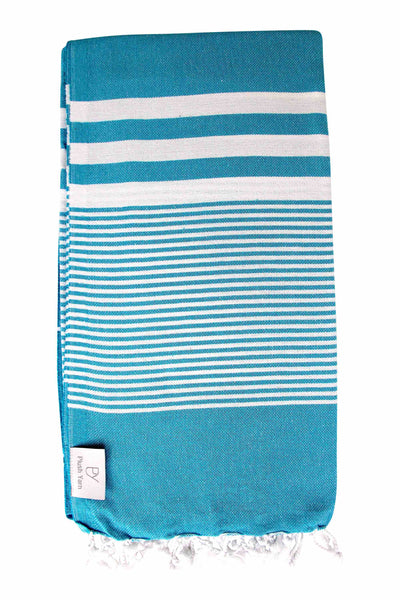 Plush Yarn Royale Peshtemal Turkish Made Bath / Beach Towel, 100% Authentic Premium Turkish Cotton 100cm x 180cm (Turquoise)