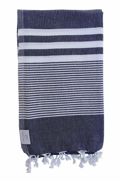 Plush Yarn Royale Peshtemal Turkish Made Bath / Beach Towel, 100% Authentic Premium Turkish Cotton 100cm x 180cm (Navy)