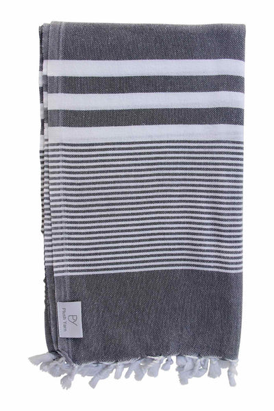 Plush Yarn Royale Peshtemal Turkish Made Bath / Beach Towel, 100% Authentic Premium Turkish Cotton 100cm x 180cm (Charcoal)