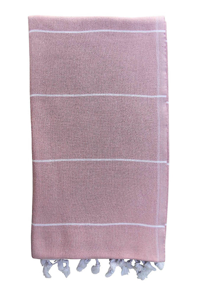 Plush Yarn Royale Peshtemal Turkish Made Bath / Beach Towel, 100% Authentic Premium Turkish Cotton 100cm x 180cm (Mist Pink)