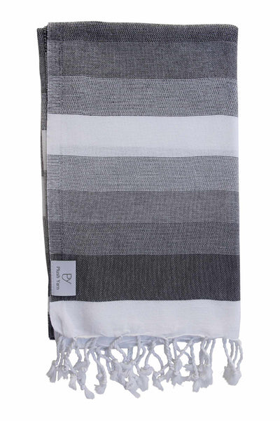 Plush Yarn Majestic Peshtemal Turkish Made Bath / Beach Towel, 100% Authentic Premium Turkish Cotton 100cm x 180cm (Black / Silver Grey / White)
